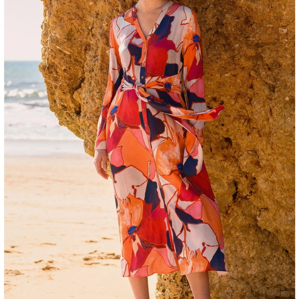 NWT Celtic & Co Vibrant Multicolor Abstract Print Dress, Knit - comfy! Pretty